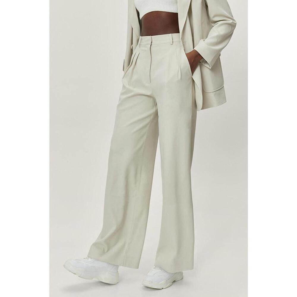 Nasty Gal Ecru High-Waisted Tailored Wide Leg Trousers Size US 2